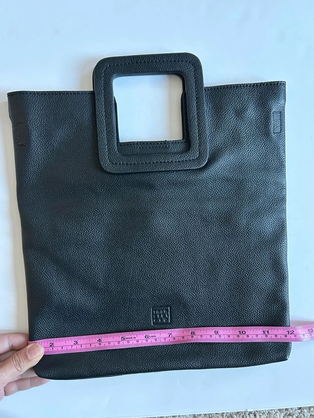 TMRW/ STUDIO Anthropologie Antonio Black Pebbled Leather Square Handle Tote Bag